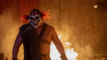 Twisted Metal Inspired Fiery Background with Masked Figure, TV Show, twisted metal HD wallpaper