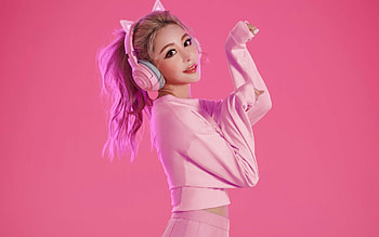 :), pink, model, heads, asian, ears, cat, girl, woman HD wallpaper