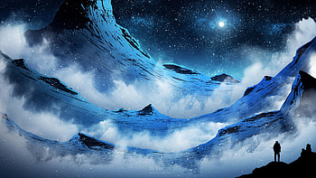 Art, Mountains, Night, Moon, Silhouette, Snowstorm, Moonlight HD wallpaper