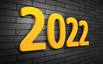 2022 yellow 3D digits, 2022 business concepts, gray brickwall, 2022 new year, Happy New Year 2022, creative, 2022 year, 2022 on gray background, 2022 concepts, 2022 year digits HD wallpaper