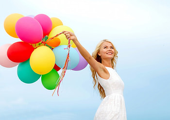 Happy, summer, balloons, blonde, girl HD wallpaper
