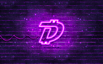 DigiByte violet logo, , DGB, violet brickwall, DigiByte logo, cryptocurrency, DigiByte neon logo, DigiByte HD wallpaper