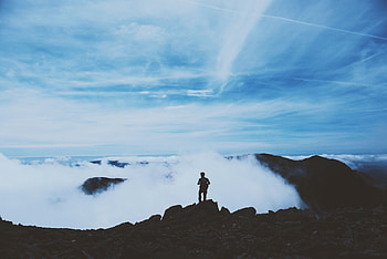 Nature, Mountains, Clouds, Vertex, Top, Silhouette, Human, Person HD wallpaper