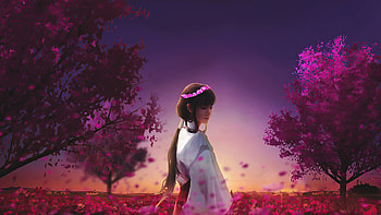 Ancient Anime Girl Walk Garden , anime-girl, anime, artist, artwork, digital-art HD wallpaper