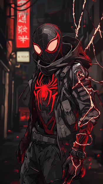 Cyberpunk Spider-Man: Black & Red , Comic, spider man, red and black, cyberpunk HD phone wallpaper