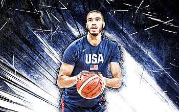 Jayson Tatum, grunge art, USA Basketball Mens National Team, Jayson Christopher Tatum, basketball, US mens national basketball team, blue abstract rays, Jayson Tatum HD wallpaper
