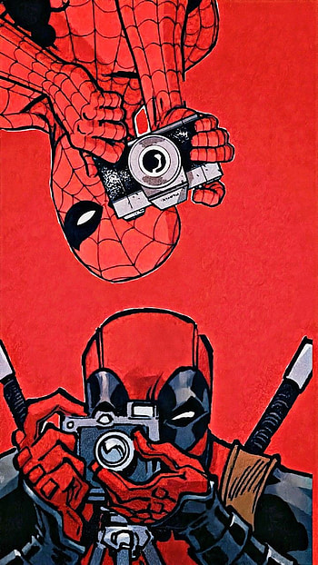 Deadpool Spiderman, red, art HD phone wallpaper