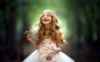 Little Girl, Girl, Bouquet, Flowers, Smile, Child HD wallpaper