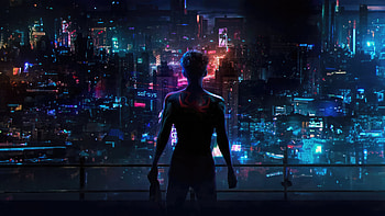 Miles Morlaes Guardian Of The Urban Skyline, miles-morales, spiderman, superheroes, artist, artwork, digital-art HD wallpaper