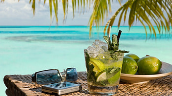 Landscape, Food, Sea, Lemons, Beach, Drinks HD wallpaper