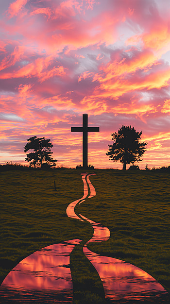 Serene Cross: A Inspiring , cross, path, tree, landscape HD phone wallpaper