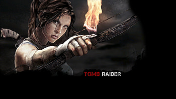 Lara Croft, games, flames, tomb raider, girl, weapons, video games, brown hair, fire, arrow, bow, female HD wallpaper