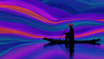 Boat In Neon Colorful Waves Landscape, boat, neon, colorful, waves, landscape, artist, artwork, art, digital-art, ai, deviantart HD wallpaper