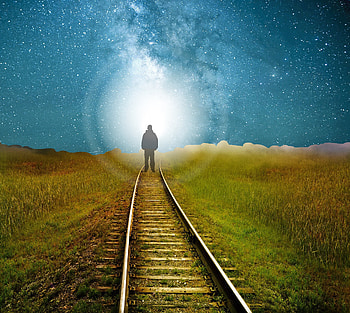 Art, Shine, Light, Silhouette, Road, Starry Sky, Railway HD wallpaper