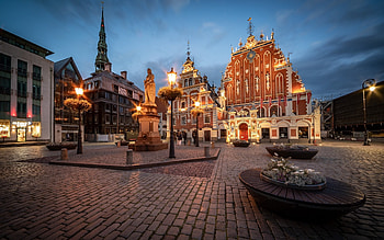 Riga, Latvia, lanterns, Latvia, square, Riga, houses, church, t HD wallpaper