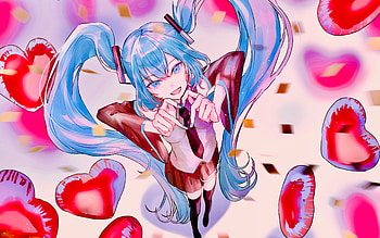 Hatsune Miku, hearts, Vocaloid characters, Vocaloid, manga, Hatsune Miku Vocaloid HD wallpaper