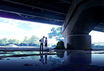 Anime Couple Meeting Under Bridge , anime-girl, anime-boy, artist, artwork, digital-art HD wallpaper
