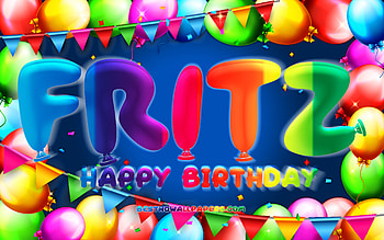 Happy Birtay Fritz, , colorful balloon frame, Fritz name, blue background, Fritz Happy Birtay, Fritz Birtay, popular german male names, Birtay concept, Fritz HD wallpaper