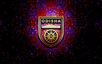 Odisha FC, glitter logo, ISL, violet purple checkered background, soccer, indian football club, Odisha FC logo, mosaic art, football, FC Odisha, India HD wallpaper