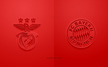 SL Benfica vs FC Bayern Munich, 2021, UEFA Champions League, Group E, 3D logos, red background, Champions League, football match, 2021 Champions League, FC Bayern Munich, SL Benfica HD wallpaper