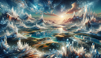 Crystal Fantasy Landscape, fantasy landscape, sunrise, mountain, surreal art HD wallpaper