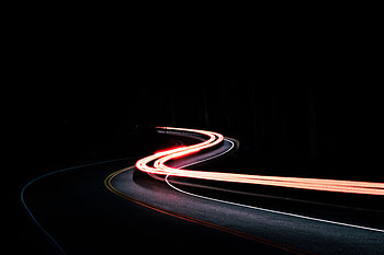 Nature, Night, Shine, Light, Road, Turn HD wallpaper