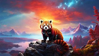 Red Panda, red panda, sunset, mountain, lake, Animal HD wallpaper
