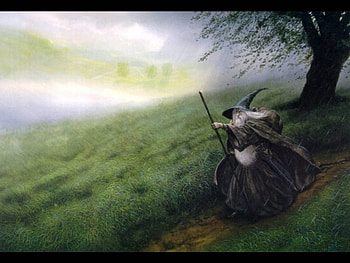 The Wizard, wand, laneway, field, clouds, wizard, tree HD wallpaper