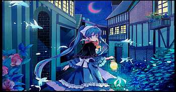 madgical night, miku, goldfish, moon, red, aqua HD wallpaper
