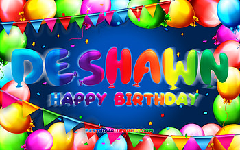 Happy Birtay Deshawn, , colorful balloon frame, Deshawn name, blue background, Deshawn Happy Birtay, Deshawn Birtay, popular american male names, Birtay concept, Deshawn HD wallpaper