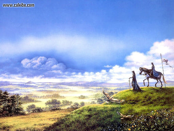 FantasyArt, blue, horse, bird, art, grass, fantasy, green, nature, flowers, sky, cloud HD wallpaper