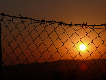 Sunset, Dark, Grid, Fence HD wallpaper