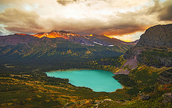 Glacier National Park, Montana, sky, mountains, usa, lake, clouds HD wallpaper