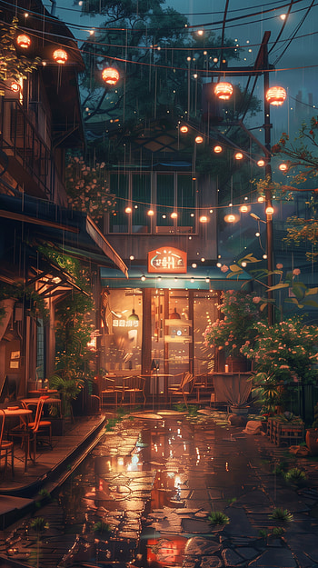 Lofi Nightscape Café, lofi, building, cityscape, night, rain HD phone wallpaper