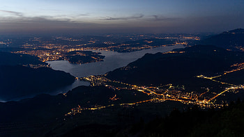 Aerial View Of City River Lights Trees River Under Blue Sky During Nighttime Dark Background HD wallpaper
