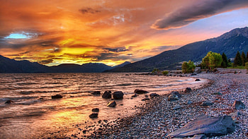 Nature, Sunset, Stones, Sea, Shore, Bank HD wallpaper