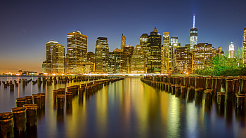 Manhattan Skyline at Night, Ultra , Mesmerizing background, City lights HD wallpaper