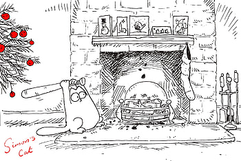 Cartoon, New Year, Simon's Cat, Miscellanea, Miscellaneous, Fireplace, Simon's Cat HD wallpaper
