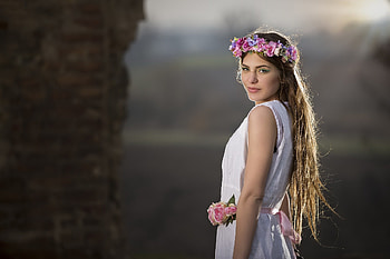 Flowers, lady, model, pretty HD wallpaper