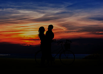 Couple, love, sunset, outdoor HD wallpaper