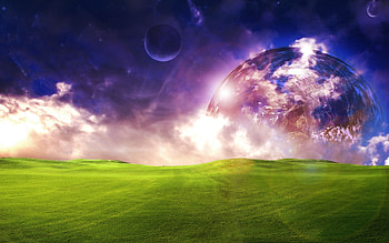 Landscape, Fields, Sky, Planets, Universe HD wallpaper