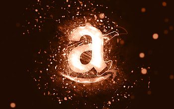 Amazon brown logo, , brown neon lights, creative, brown abstract background, Amazon logo, brands, Amazon HD wallpaper