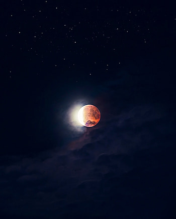 Red, full moon, sky, minimal, night HD phone wallpaper