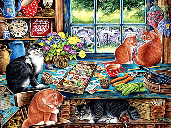 Cat's Retreat F1, animal, window, art, cats, feline, beautiful, retreat, artwork, wide screen, painting, pets HD wallpaper
