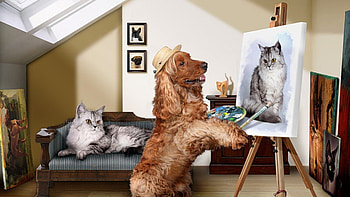 Dog Painting Cat, painting, pets, dogs, cats, funny, nature HD wallpaper