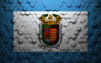 Flag of Malaga, honeycomb art, Malaga hexagons flag, Malaga 3d hexagons art, Malaga flag HD wallpaper