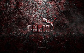 Puma logo, grunge art, Puma stone logo, red stone texture, Puma, grunge stone texture, Puma emblem, Puma 3d logo HD wallpaper