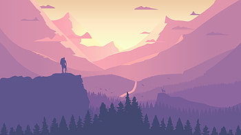 Hiking Mountainscape And Waterfall Minimal , hiking, minimalism, minimalist, artist, artwork, digital-art, deviantart HD wallpaper