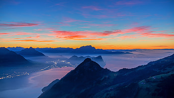 Nature, Sunset, Mountains, Vertex, Tops, Dahl, Distance HD wallpaper