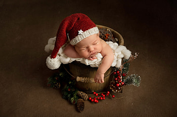 :), basket, craciun, cute, baby, santa, hat, child, copil, christmas HD wallpaper